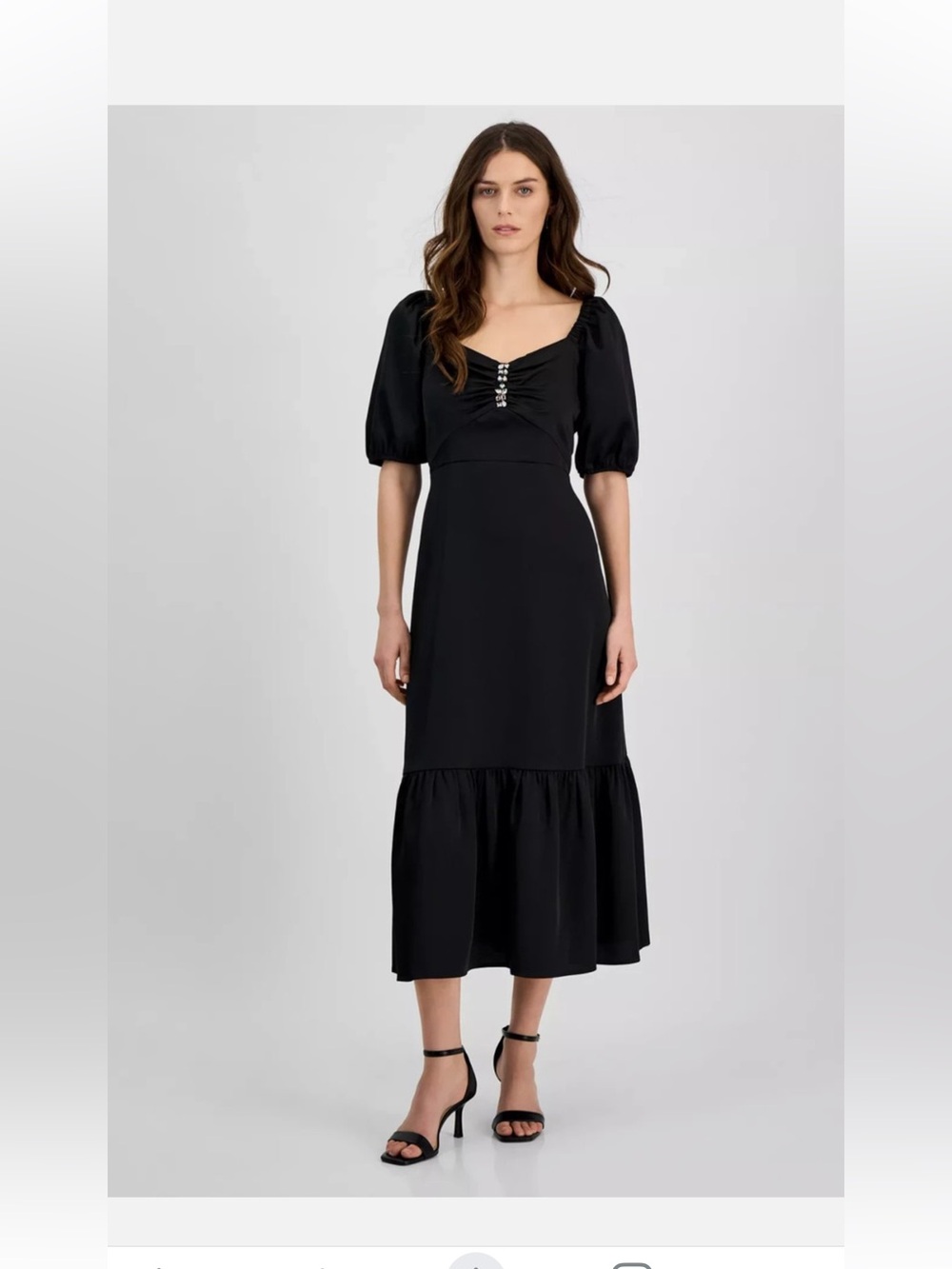 Anne Klein Black Women's Rhinestone Puff-Sleeve Midi Dress MSRP $139